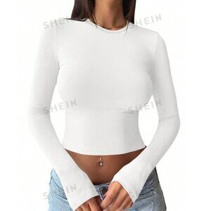 Casual Simple Round Neck Long Sleeve Cropped Tight Fit T-Shirts For Women